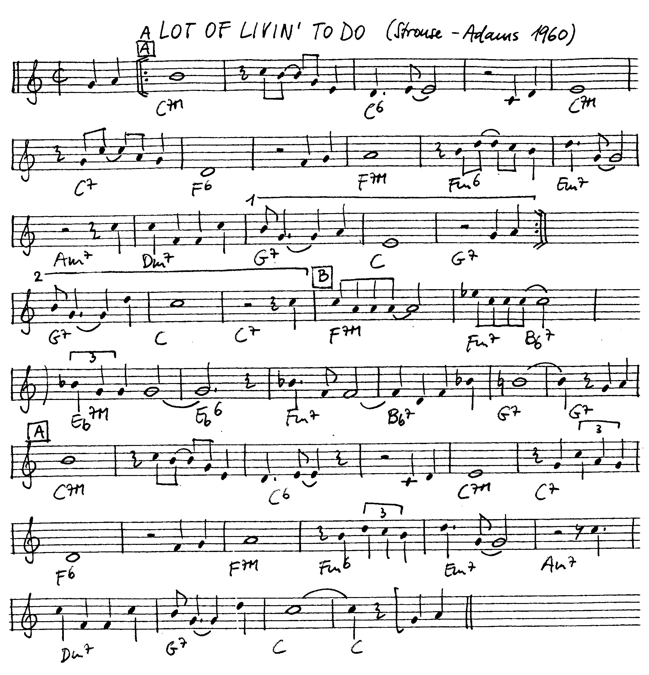 a lot of livin' to do free jazz leadsheet - Courtesy of the Jungle Jazz Band